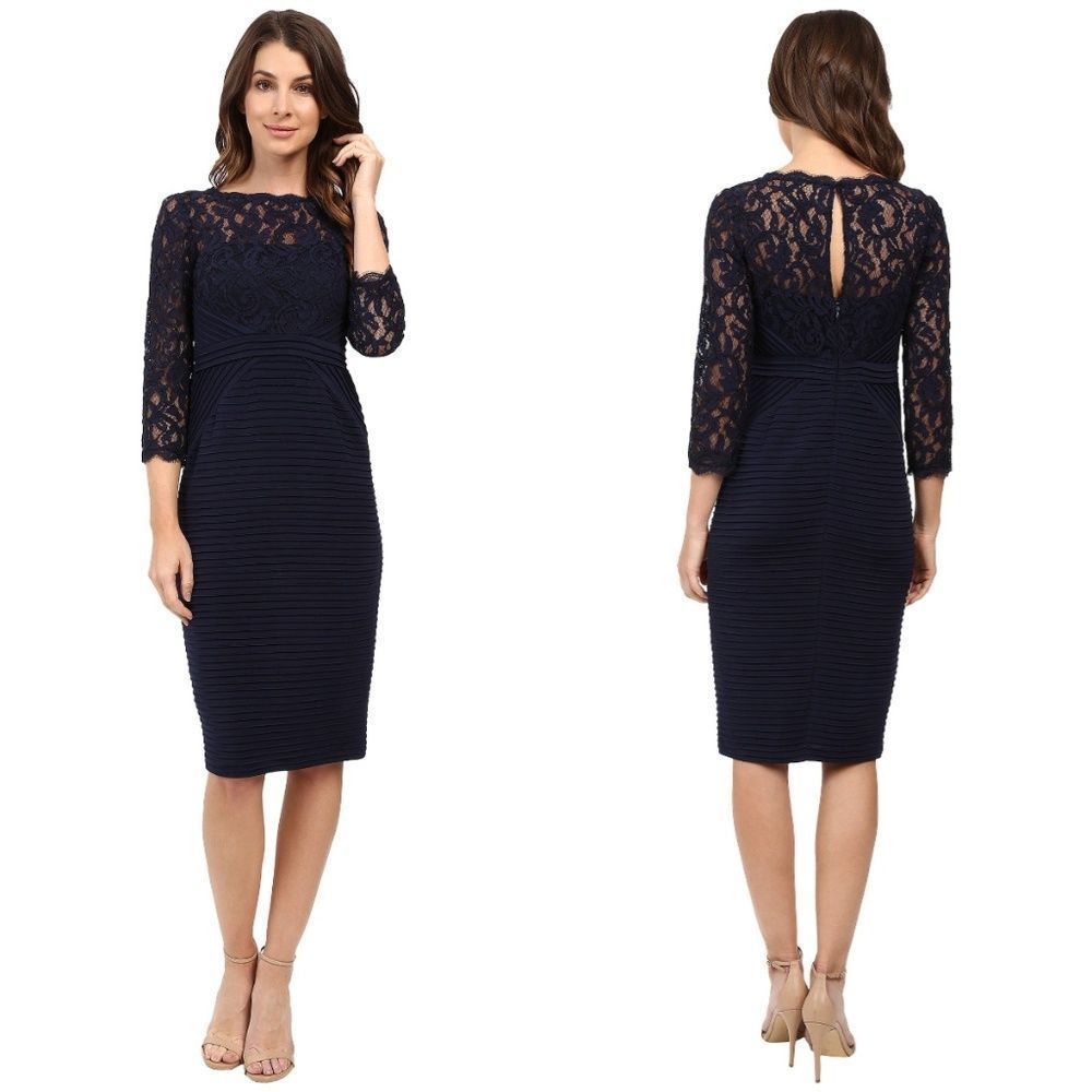 Adrianna Papell Jersey and Lace Cocktail Dress